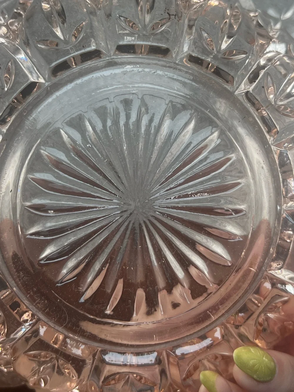 Vintage Pink Pressed Glass Sunburst Dish